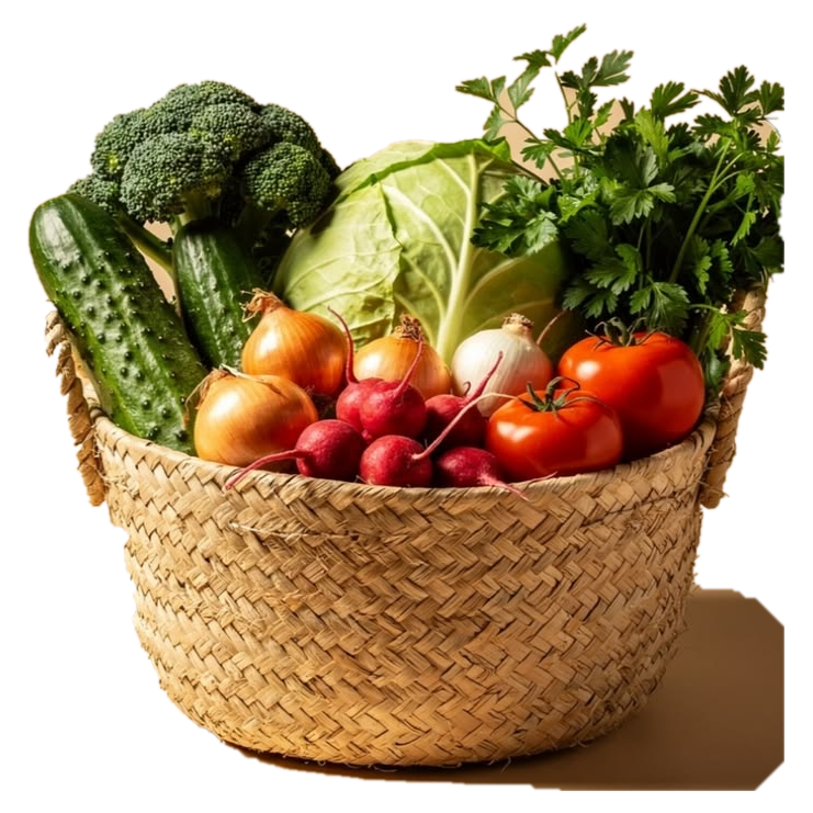 Woven straw vegetable basket interior